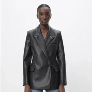 Zara faux leather double breasted blazer size M